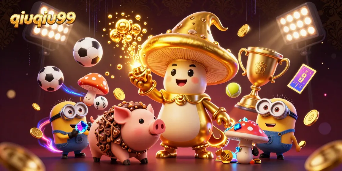 Experience the thrilling action of qiuqiu99 with a vibrant 3D casino scene filled with golden magic and sports elements.