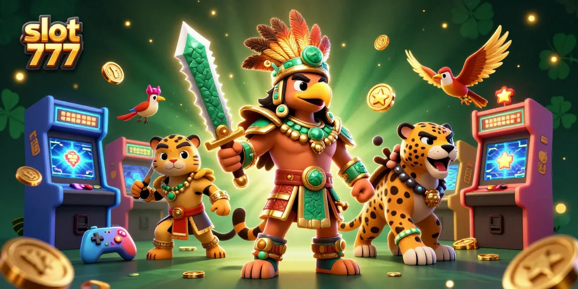 Experience thrilling slot 777 action with engaging characters and vibrant game elements in this colorful illustration.