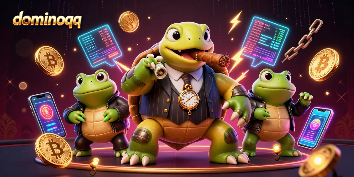 Experience thrilling gameplay with dominoqq, featuring vibrant characters and cryptocurrency symbols.