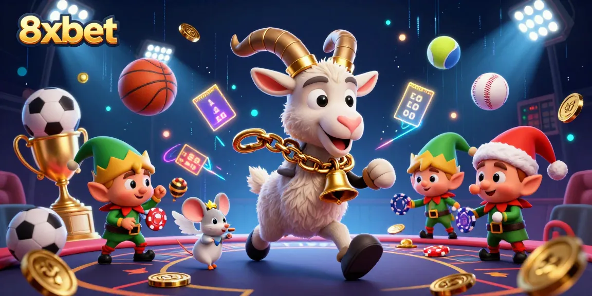 Engage in thrilling gaming experiences at 8xbet with an energetic holiday-themed casino illustration.
