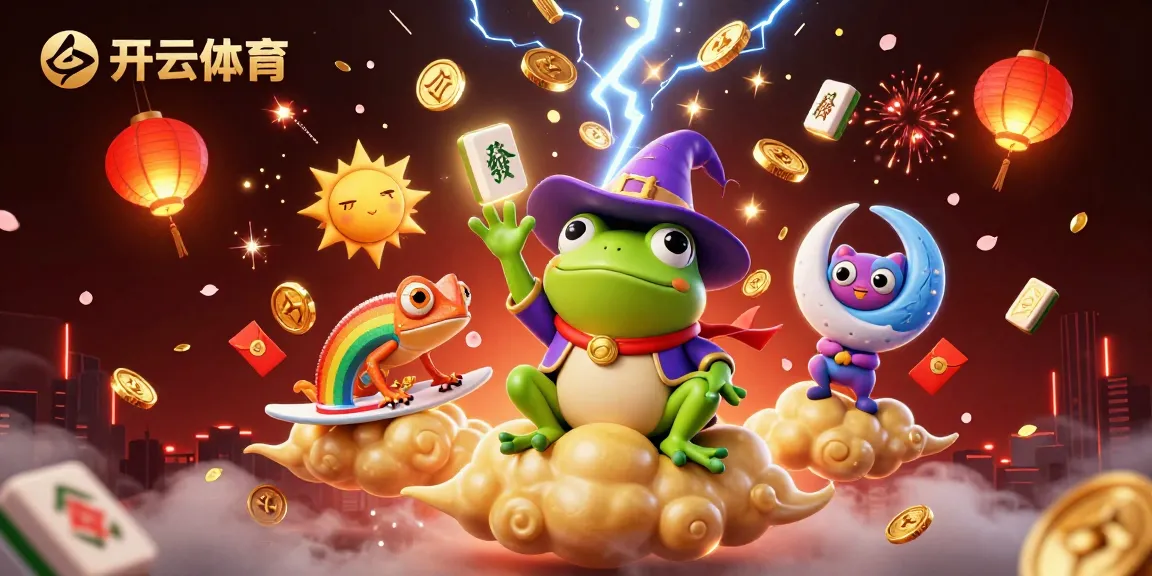 Play thrilling games with 开云体育 while a wizard frog conjures golden coins and a chameleon rides a cloud.