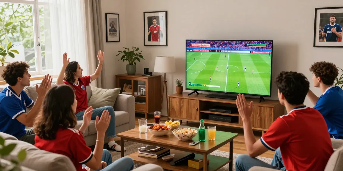 Fans enjoying a live match from موقع IHD Sports in a cozy living room atmosphere.