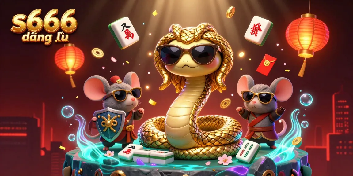 s666 đăng nhập highlights a vibrant casino scene with Medusa, a warrior mouse, and festive decorations embodying playful gambling excitement.