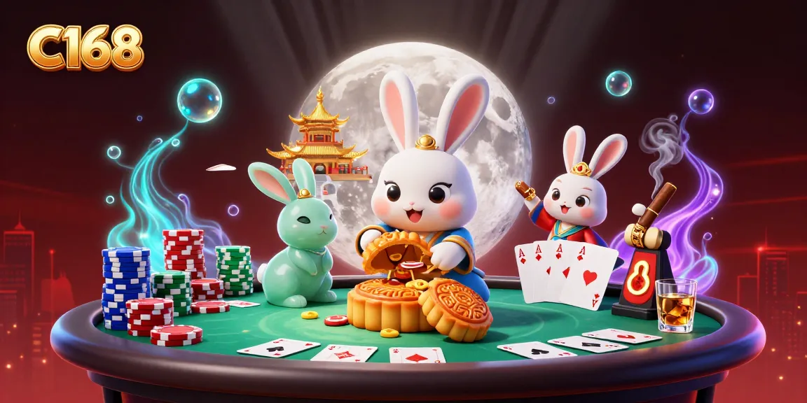 Experience thrilling gaming at C168 with a captivating illustration featuring poker chips and folklore elements.