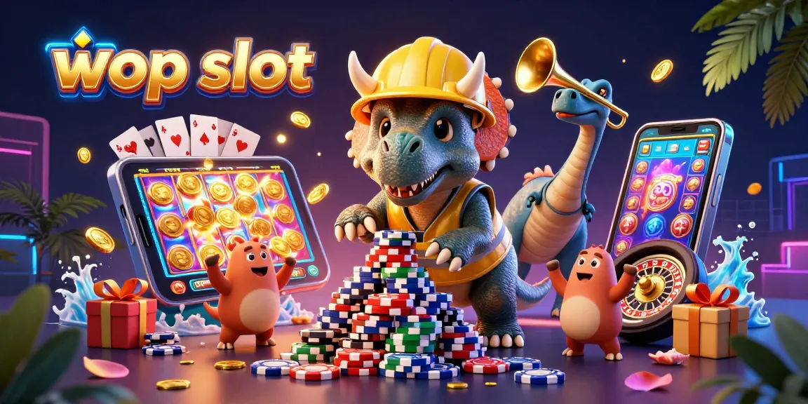 Engage with wop slot in this 3D vibrant casino scene featuring playful characters.
