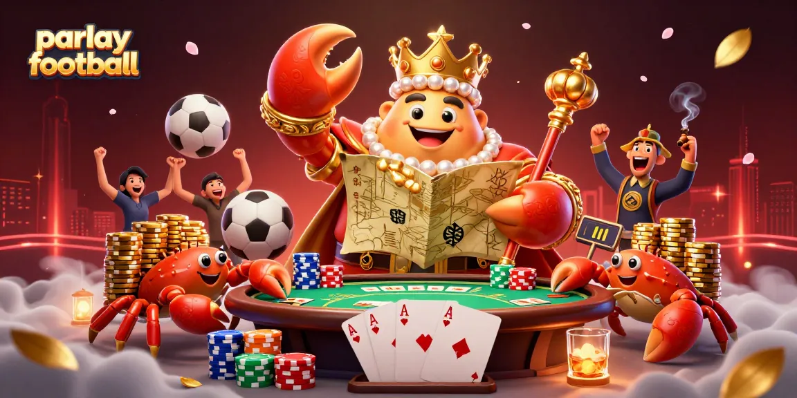 Experience parlay football excitement with vibrant characters and gambling elements in a dynamic casino scene.