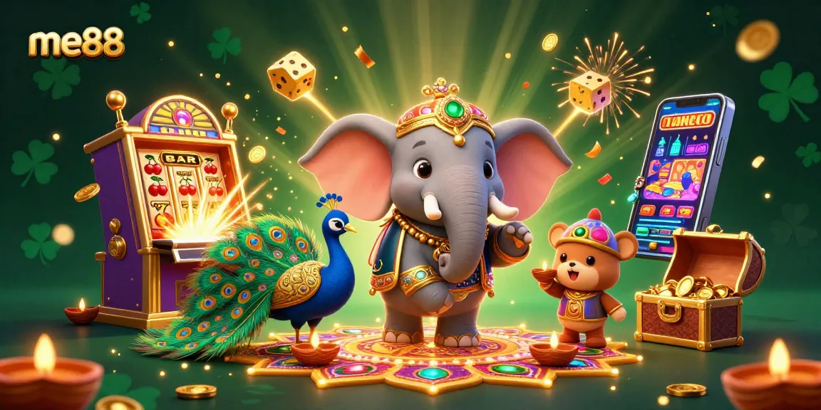 Spin to win at me88 in this vibrant 3D casino scene with rich gaming elements.