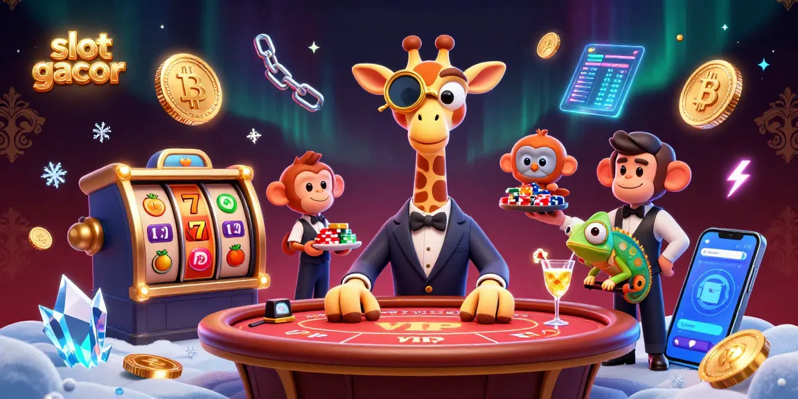 Experience slot gacor excitement with a vibrant 3D illustration of casino characters and golden coins.