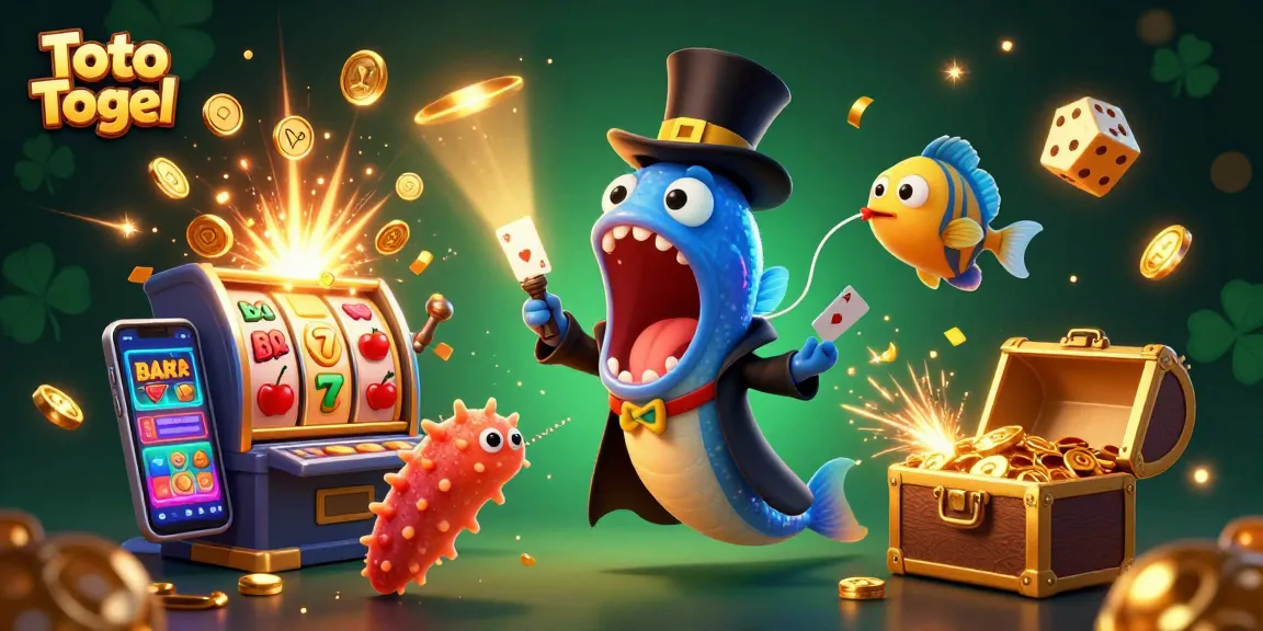 Toto Togel menampilkan anglerfish berkilau dan ikan pemancing dalam aksi sulap beruntung di kasino bawah laut.