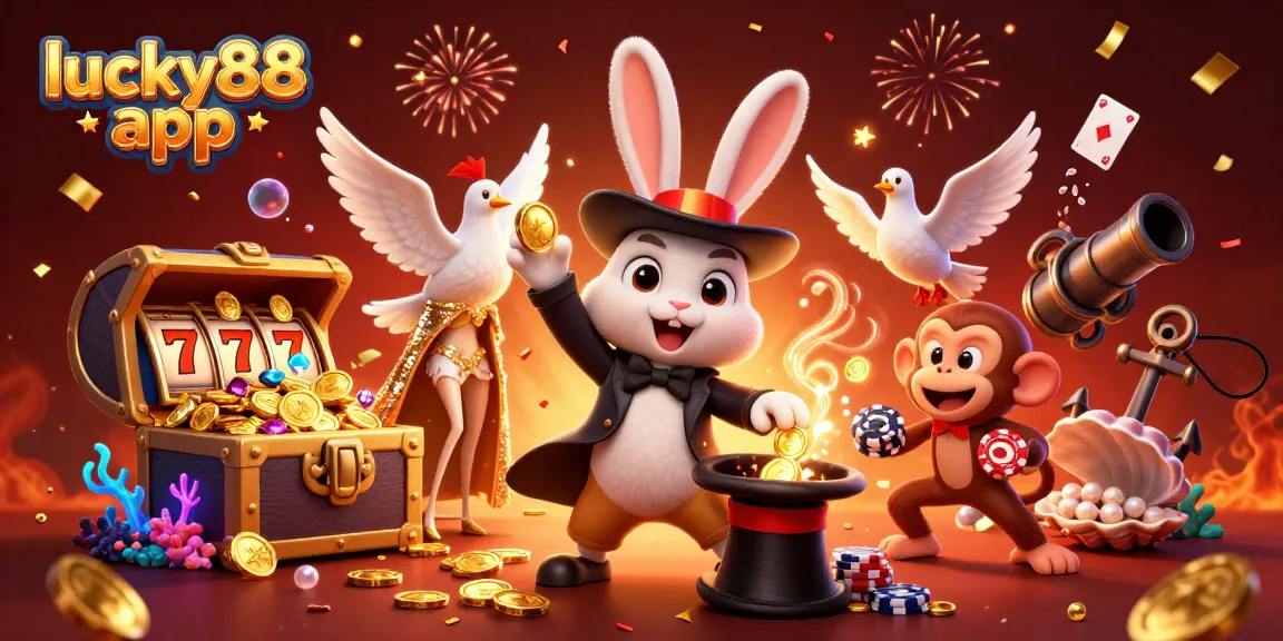 Experience excitement with the lucky88 app through this vibrant casino illustration featuring animated characters.