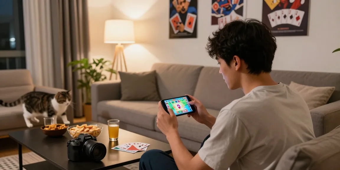 Start playing Card Rummy in a cozy living room with engaging graphics and snacks.